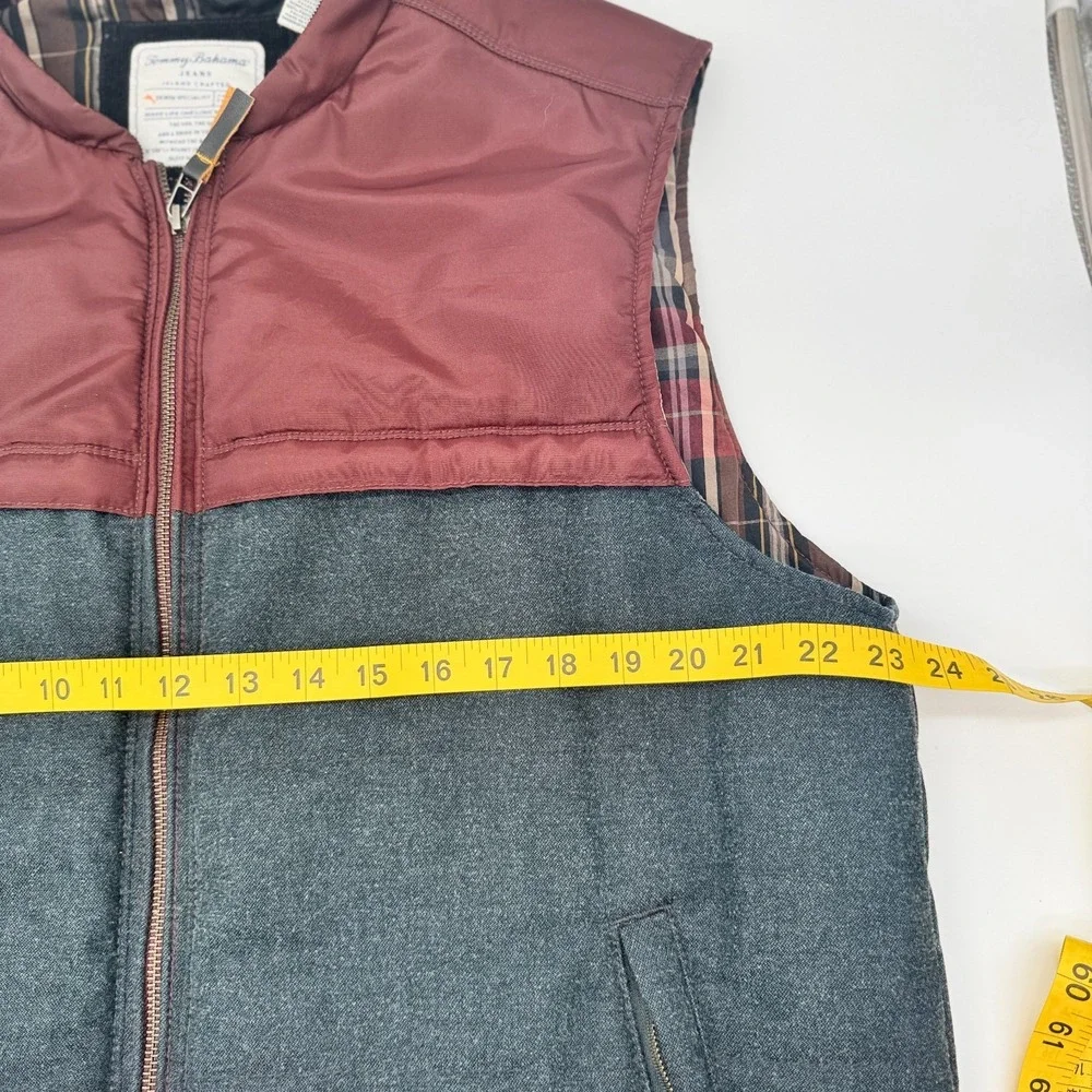 Tommy Bahama men's zip vest in charcoal gray and maroon